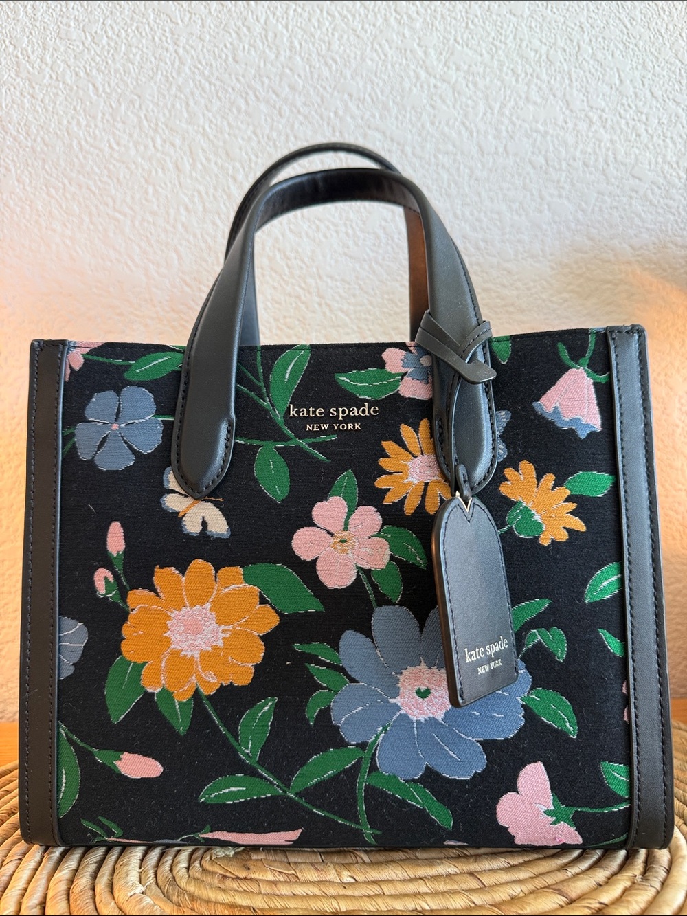 kate spade Black Floral Canvas Tote with Multicolor Blooms